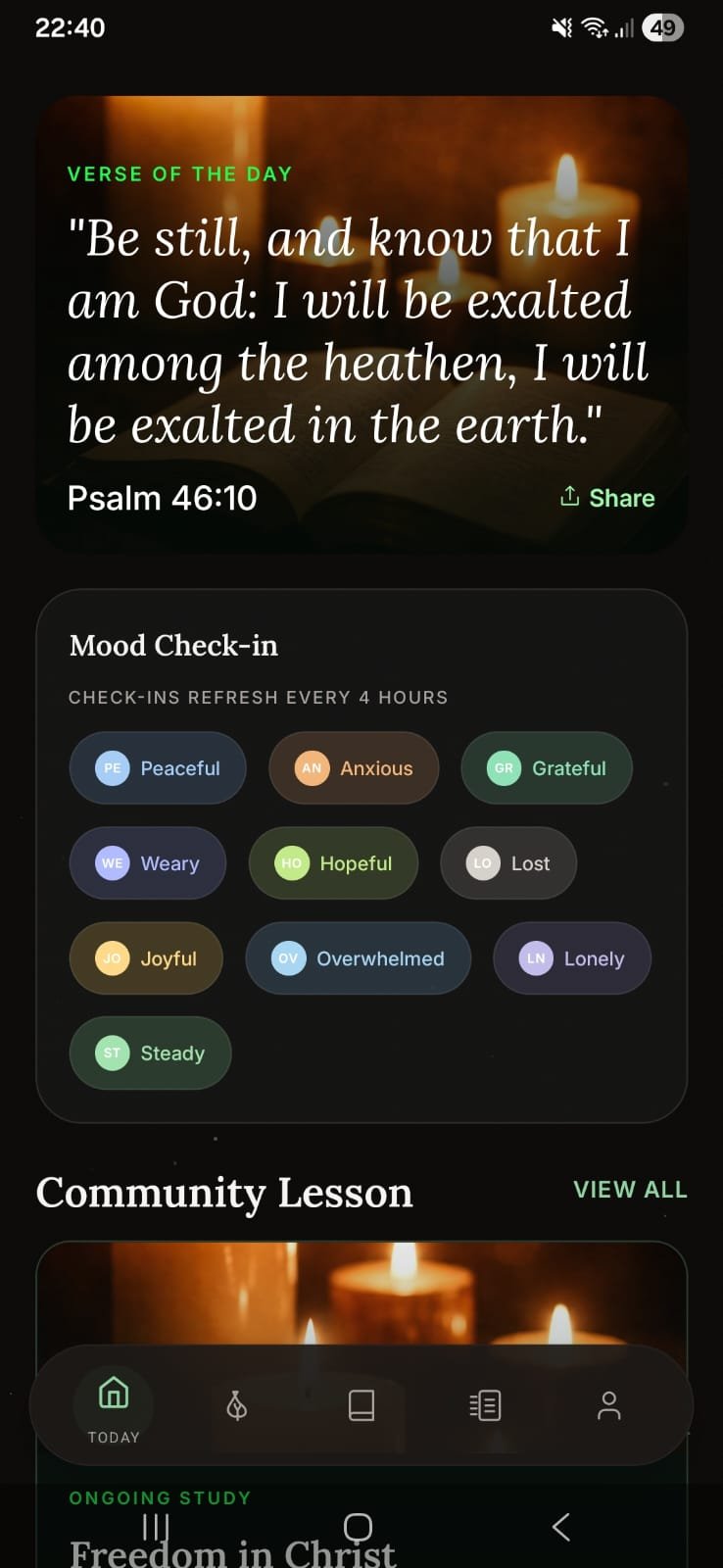 Selah mood check-in and verse of the day