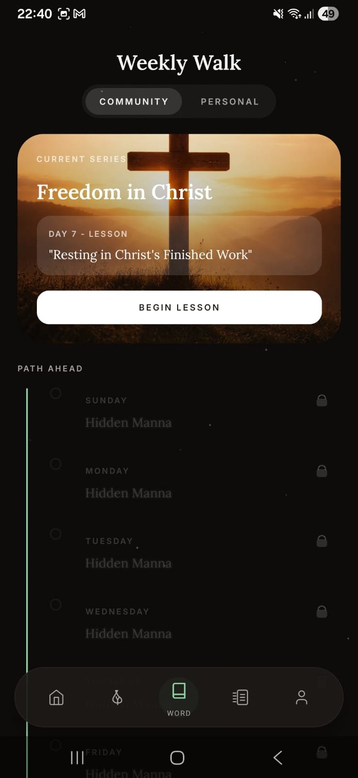Selah Weekly Walk screen